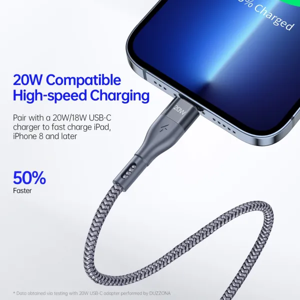 DUZZONA 20W Kábel USB Typ-C - Lightning 1m šedý