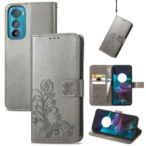 ART Peňaženkový kryt Motorola Edge 30 FLOWERS šedý