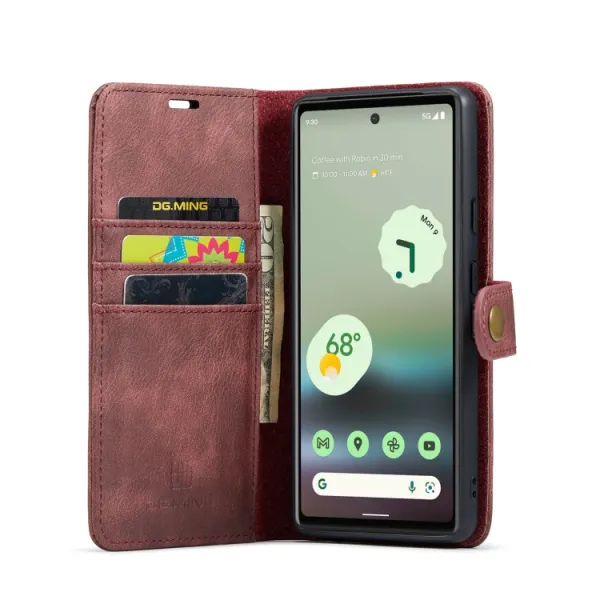 DG.MING Peňaženkový obal 2v1 Google Pixel 6a červený