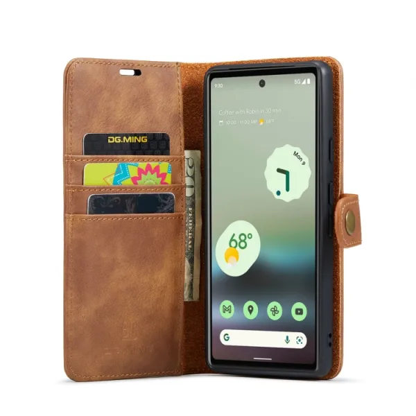 DG.MING Peňaženkový obal 2v1 Google Pixel 6a hnedý