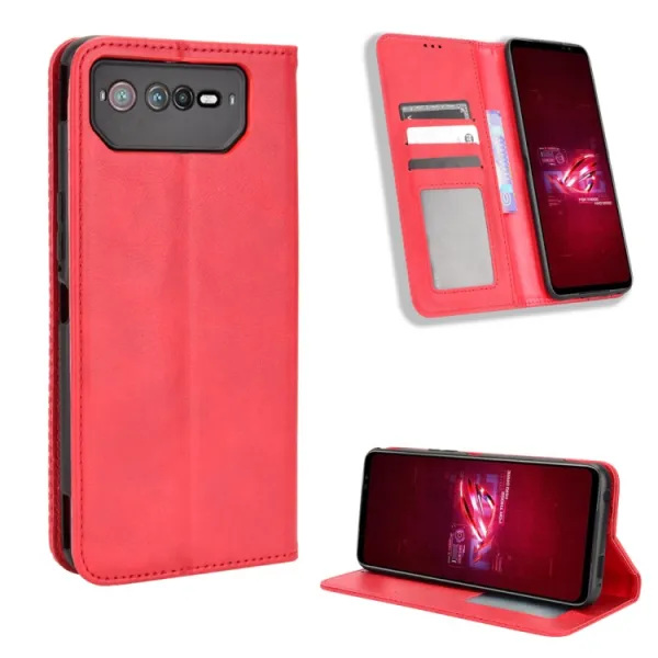 BUSINESS Peňaženkový kryt pre Asus ROG Phone 6 / ROG Phone 6 Pro červený