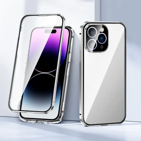 Magnetický kryt 360 pre Apple iPhone 14 Pro strieborný