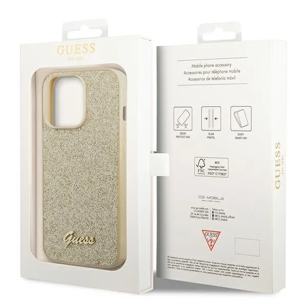 GUESS GLITTER Ochranný kryt Apple iPhone 14 Pro Max zlatý