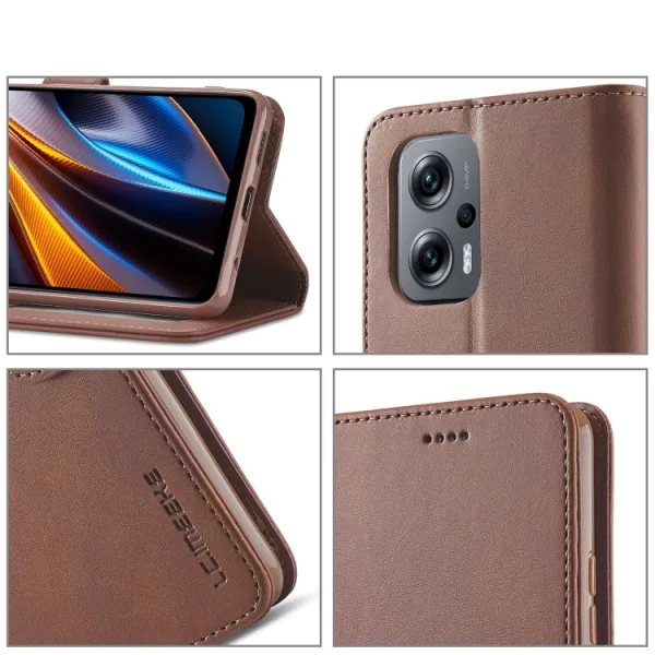 IMEEKE Peňaženkový kryt Xiaomi Poco M5 tmavohnedý