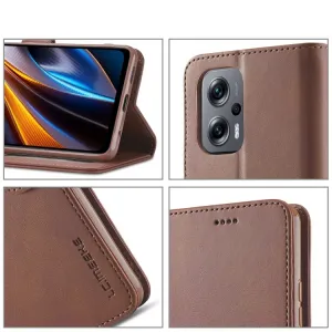 IMEEKE Peňaženkový kryt Xiaomi Poco M5 tmavohnedý