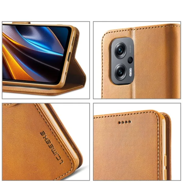 IMEEKE Peňaženkový kryt Xiaomi Poco M5 svetlohnedý