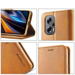 IMEEKE Peňaženkový kryt Xiaomi Poco M5 svetlohnedý