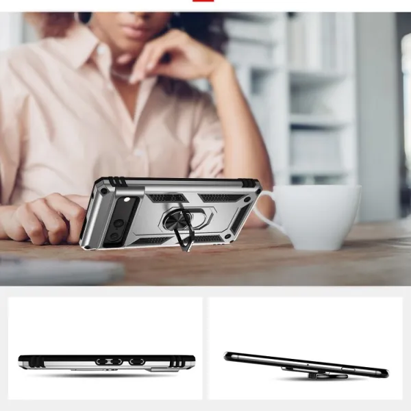 RING Obal s držiakom pre Google Pixel 7 strieborný