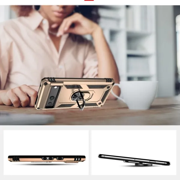 RING Obal s držiakom pre Google Pixel 7 zlatý