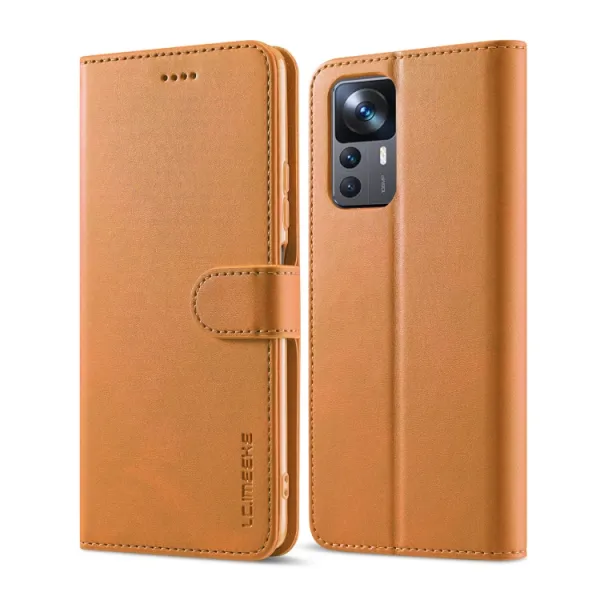 IMEEKE Peňaženkový kryt Xiaomi 12T / 12T Pro svetlohnedý