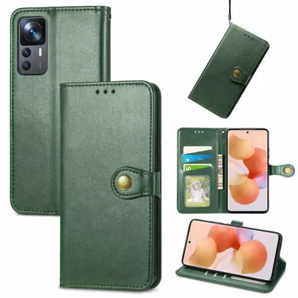 LEATHER BUCKLE Peňaženkový obal Xiaomi 12T / 12T Pro zelený