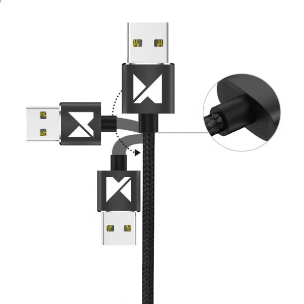 MG 3in1 magnetický USB kábel + plug adaptér Micro USB / USB-C / Lightning 1m, čierny (WMC-01)
