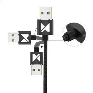 MG 3in1 magnetický USB kábel + plug adaptér Micro USB / USB-C / Lightning 1m, čierny (WMC-01)