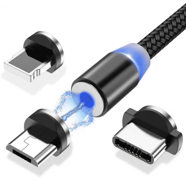 MG 3in1 magnetický USB kábel + plug adaptér Micro USB / USB-C / Lightning 1m, čierny (WMC-01)