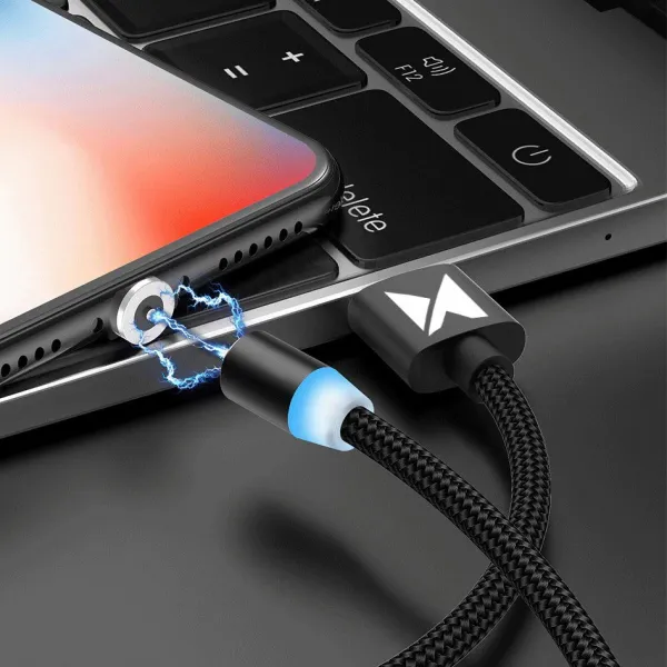 MG 3in1 magnetický USB kábel + plug adaptér Micro USB / USB-C / Lightning 1m, čierny (WMC-01)
