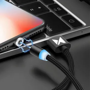 MG 3in1 magnetický USB kábel + plug adaptér Micro USB / USB-C / Lightning 1m, čierny (WMC-01)