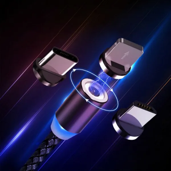 MG 3in1 magnetický USB kábel + plug adaptér Micro USB / USB-C / Lightning 1m, čierny (WMC-01)