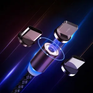 MG 3in1 magnetický USB kábel + plug adaptér Micro USB / USB-C / Lightning 1m, čierny (WMC-01)