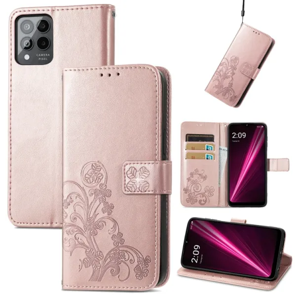 ART FLOWERS Peňaženkový kryt T Phone Pro / T Phone Pro 2023 svetloružový