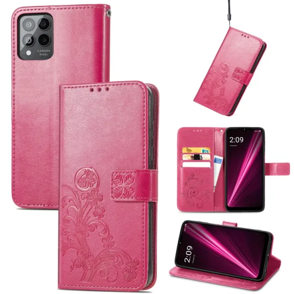 ART FLOWERS Peňaženkový kryt T Phone Pro / T Phone Pro 2023 tmavoružový