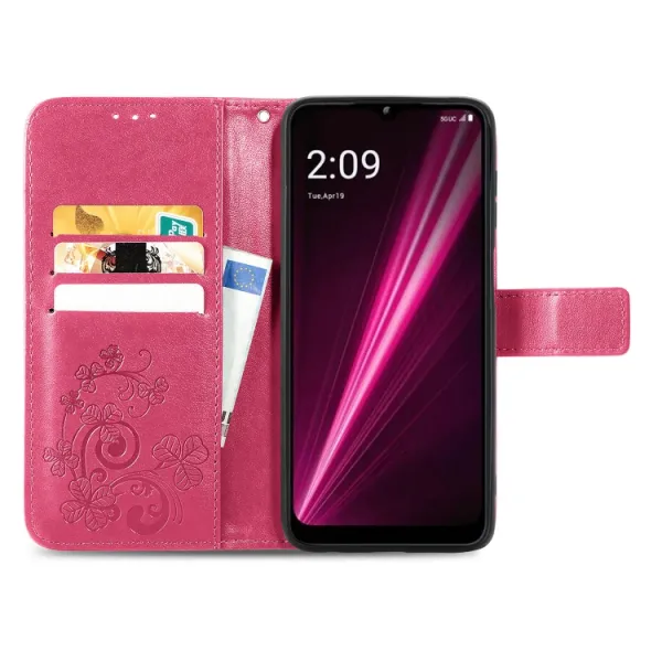 ART FLOWERS Peňaženkový kryt T Phone Pro / T Phone Pro 2023 tmavoružový