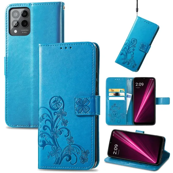 ART FLOWERS Peňaženkový kryt T Phone Pro / T Phone Pro 2023 modrý