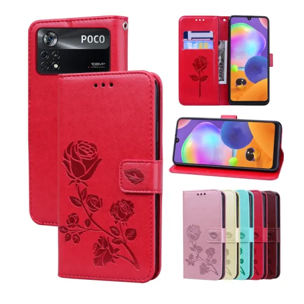 ART ROSE Peňaženkový kryt Xiaomi Poco M4 Pro červený