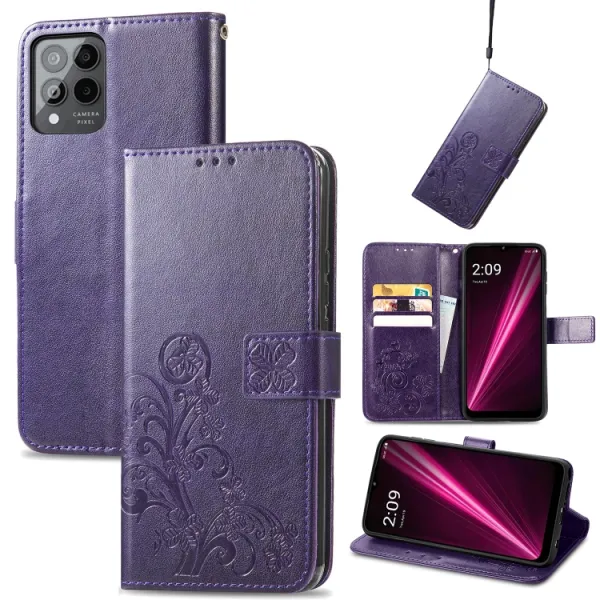 ART FLOWERS Peňaženkový kryt T Phone Pro / T Phone Pro 2023 fialový