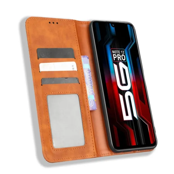 BUSINESS Peňaženkový kryt pre Infinix Note 12 / Note 12 Pro 5G hnedý