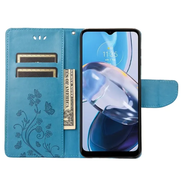 ART FLORAL Peňaženkový kryt Motorola Moto E22 / E22i modrý