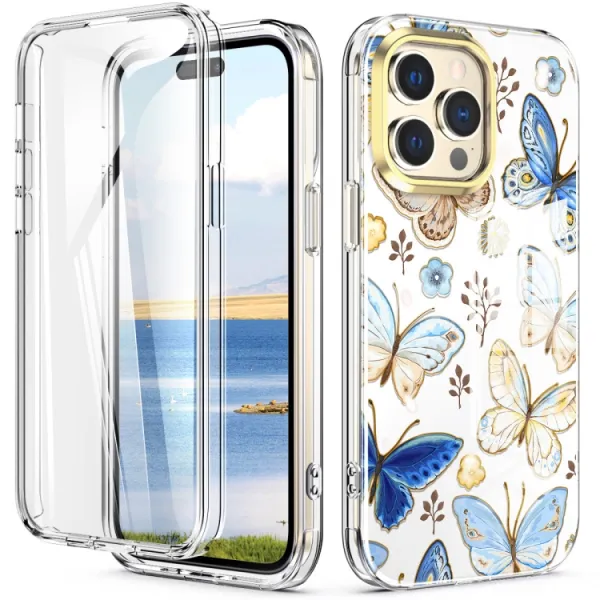 DUAL MARBLE Odolný kryt Apple iPhone 14 Pro Max BUTTERFLIES
