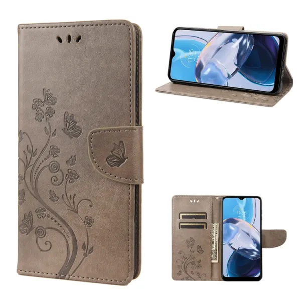 ART FLORAL Peňaženkový kryt Motorola Moto E22 / E22i šedý