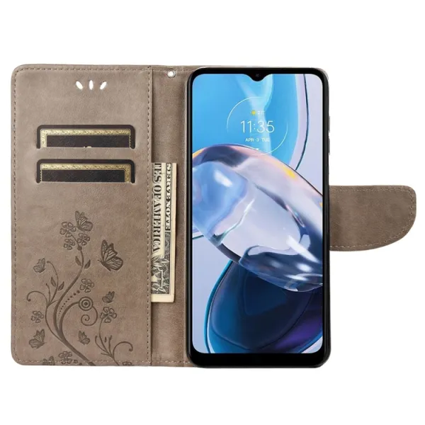 ART FLORAL Peňaženkový kryt Motorola Moto E22 / E22i šedý