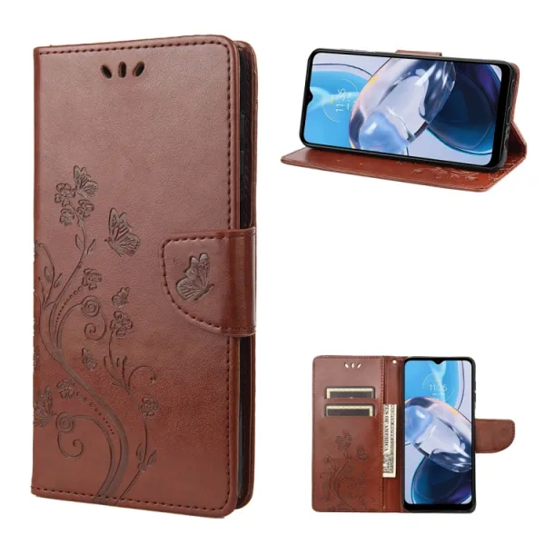 ART FLORAL Peňaženkový kryt Motorola Moto E22 / E22i hnedý