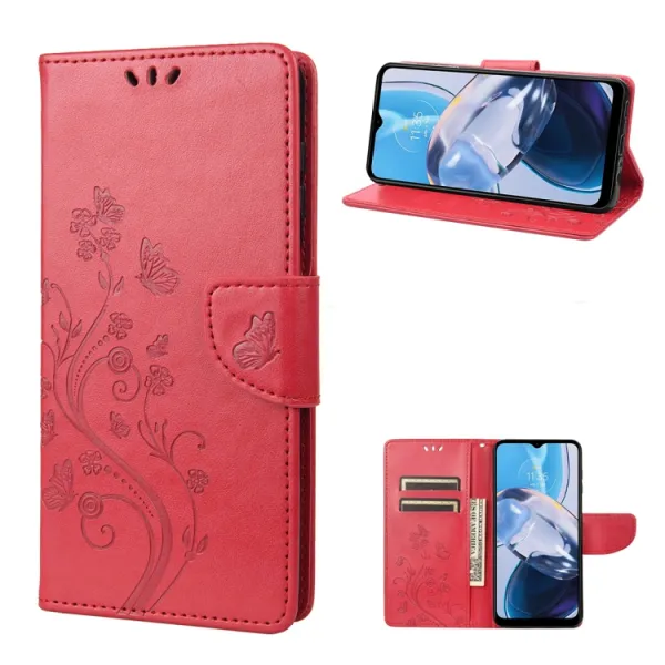 ART FLORAL Peňaženkový kryt Motorola Moto E22 / E22i červený
