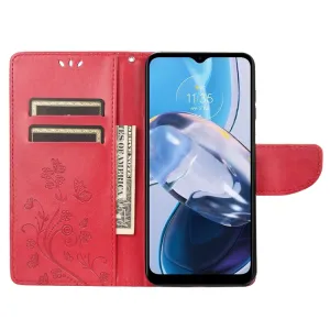 ART FLORAL Peňaženkový kryt Motorola Moto E22 / E22i červený