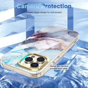 DUAL MARBLE Odolný kryt Apple iPhone 14 Pro BLUE GOLD MARBLE