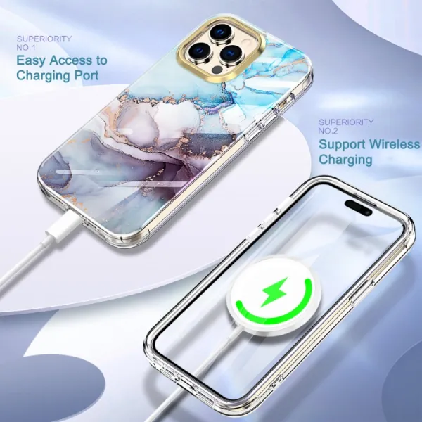 DUAL MARBLE Odolný kryt Apple iPhone 14 Pro BLUE GOLD MARBLE