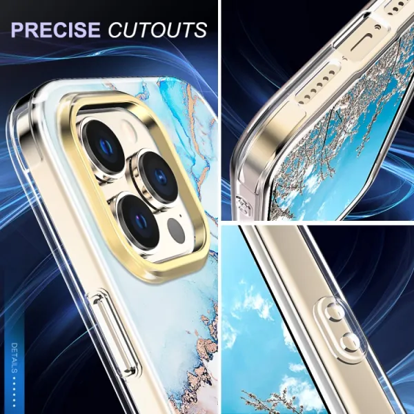 DUAL MARBLE Odolný kryt Apple iPhone 14 Pro BLUE GOLD MARBLE