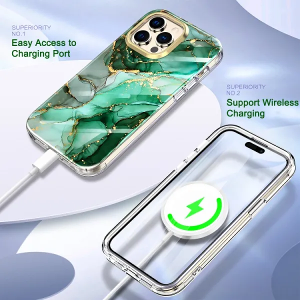 DUAL MARBLE Odolný kryt Apple iPhone 14 Pro GREEN MARBLE