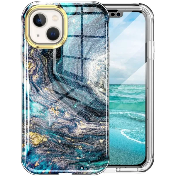 DUAL MARBLE Odolný kryt Apple iPhone 14 Plus BLUE MARBLE