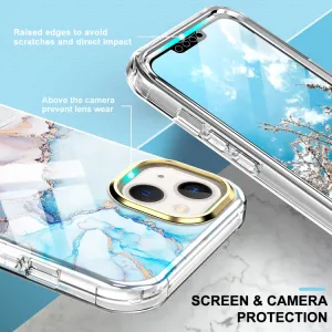 DUAL MARBLE Odolný kryt Apple iPhone 14 Plus BLUE GOLD MARBLE