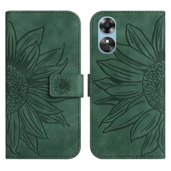 ART SUNFLOWER Peňaženkové puzdro s remienkom Oppo A17 zelené