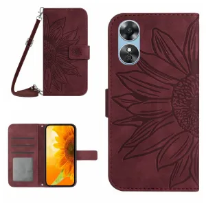 ART SUNFLOWER Peňaženkové puzdro s remienkom Oppo A17 bordové