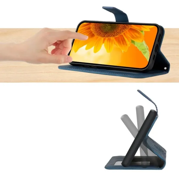 ART SUNFLOWER Peňaženkové puzdro s remienkom Oppo A17 modré
