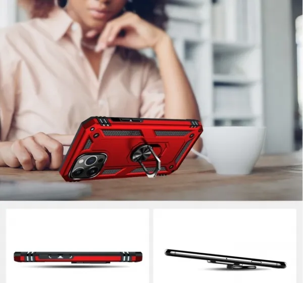 RING Obal s držiakom pre Apple iPhone 14 Pro červený