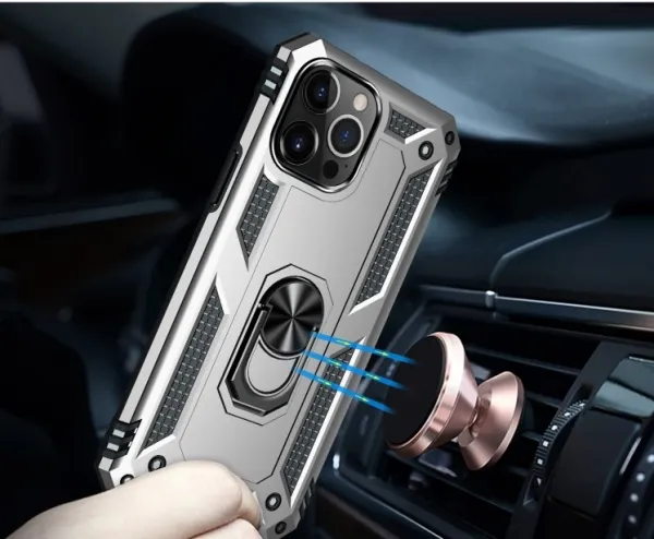 RING Obal s držiakom pre Apple iPhone 14 Pro strieborný