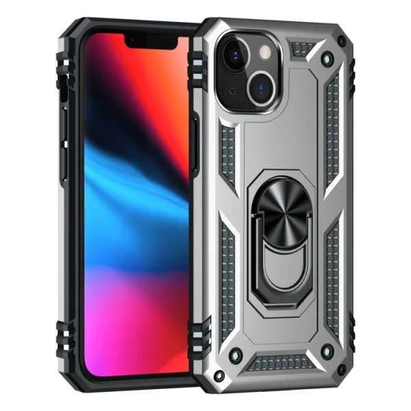 RING Obal s držiakom pre Apple iPhone 14 Plus strieborný
