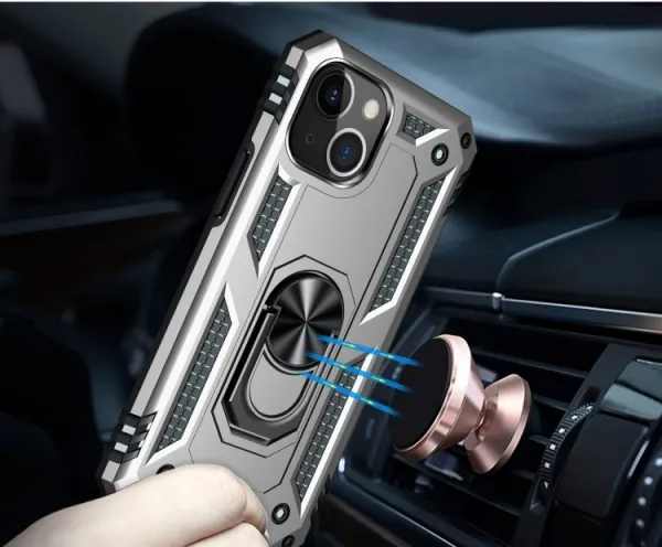 RING Obal s držiakom pre Apple iPhone 14 strieborný