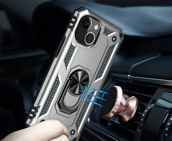 RING Obal s držiakom pre Apple iPhone 14 Plus strieborný